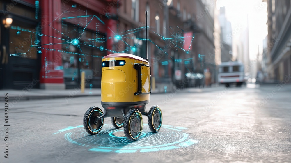 Poster ai delivery robot navigating urban environment with advanced detection