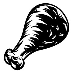 Monochrome chicken leg illustration featuring a bold and graphic design style