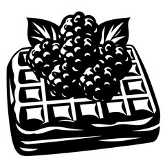 Delicious waffle topped with fresh blackberries and decorative leaves illustration