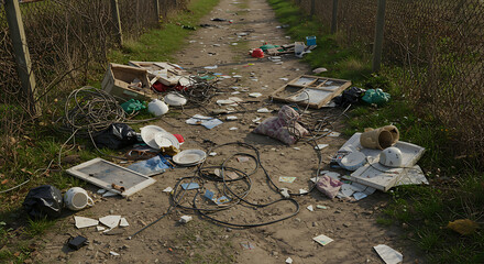 Environmental Pollution Littered Path, Urgent Cleanup Needed