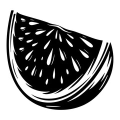 Monochrome illustration of a sliced fig with numerous seeds, isolated on white