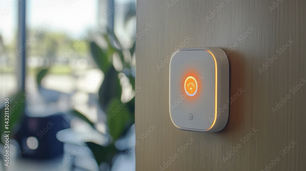 Poster close-up of sensor alert icon blinking on a wall-mounted security hub