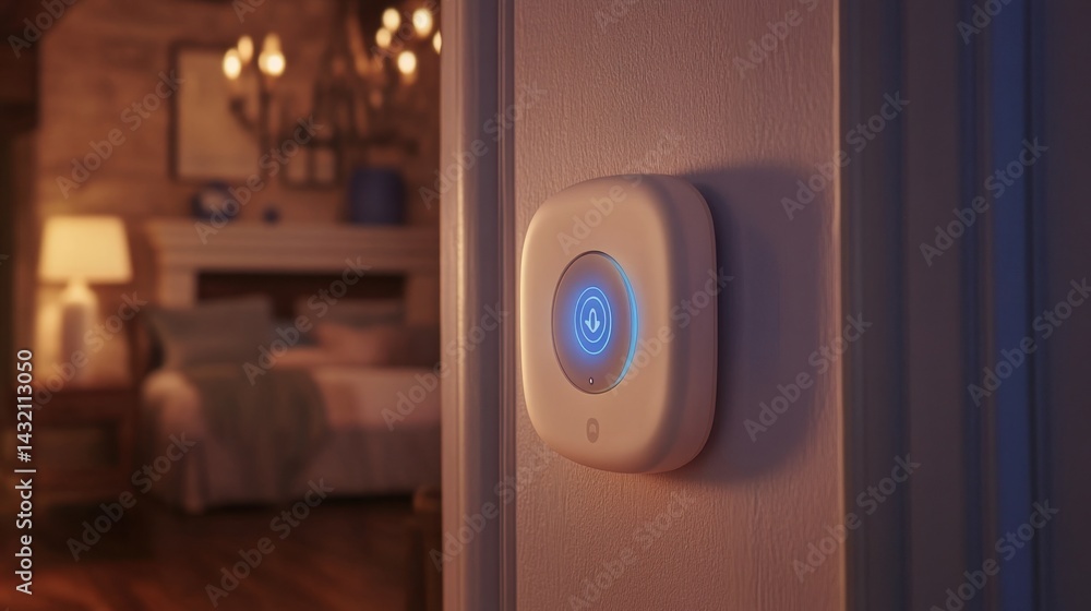 Poster close-up of sensor alert icon blinking on a wall-mounted security hub
