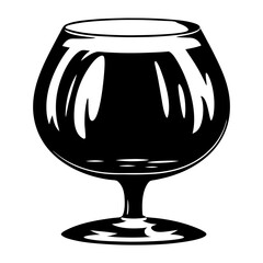 Stylized Black and White Brandy Snifter Illustration with Strong Light Reflections