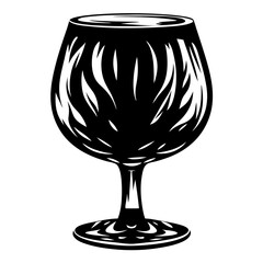 Elegant black and white brandy glass vector illustration with intricate details