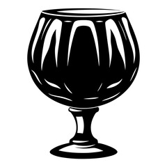 Stylized brandy snifter illustration in black and white with abstract design