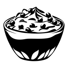 Stylized Black and White Vector Illustration of a Bowl of Food