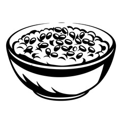 Stylized black and white bowl full of beans or seeds graphic