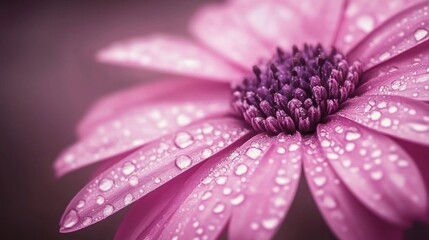 Obraz premium Close-up of a vibrant pink flower covered in water droplets.