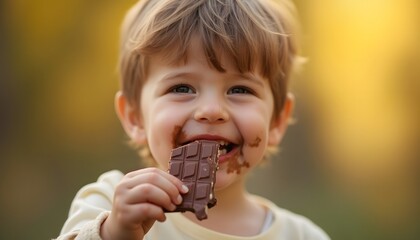 Naklejka premium boy eating chocolate bar