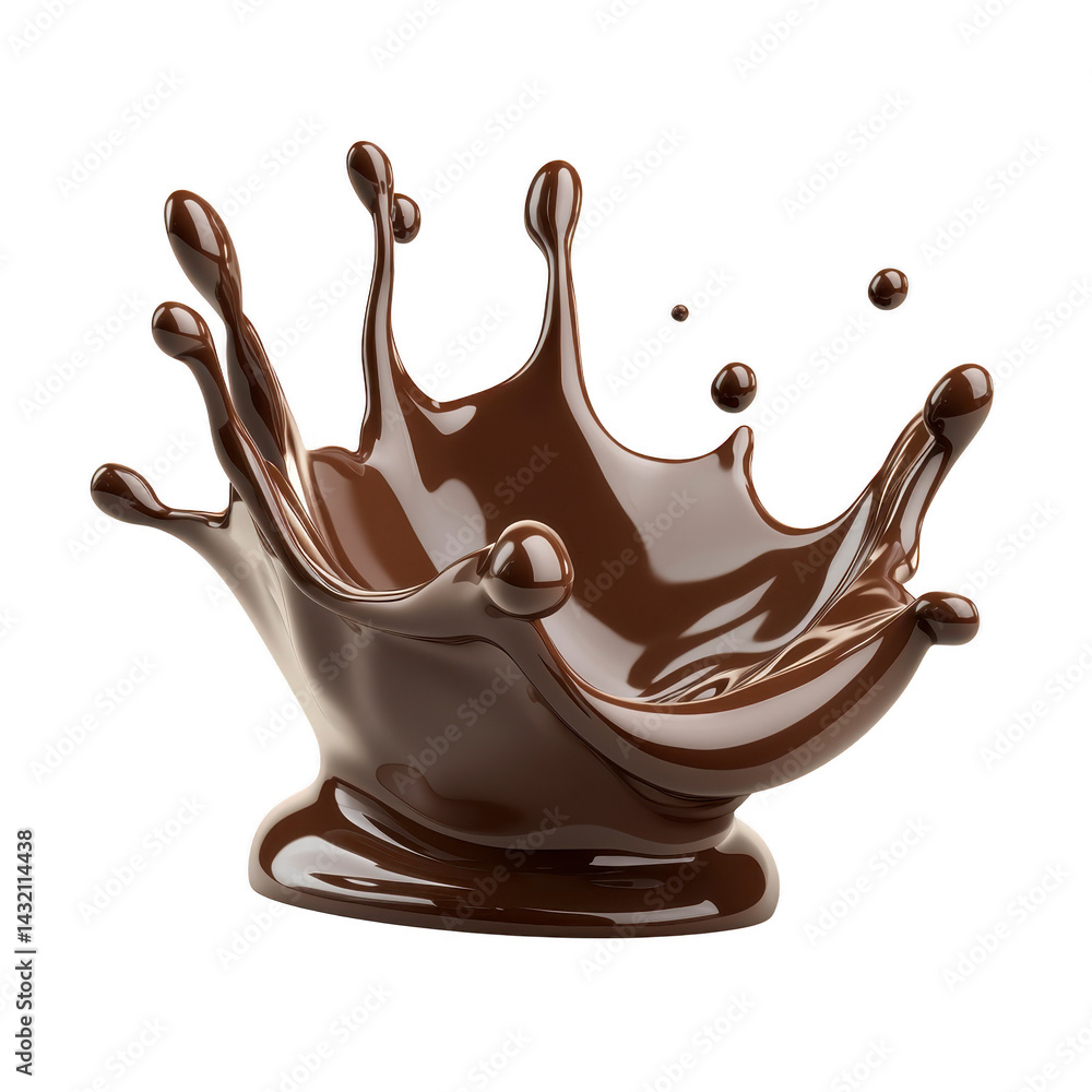Poster splash of rich, creamy chocolate captured mid air, creating dynamic and appetizing visual. smooth te
