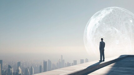 Executive Standing Confidently on Rooftop of Skyscraper with View