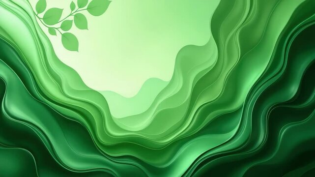 Abstract green waves and leaves: nature-inspired fluid art