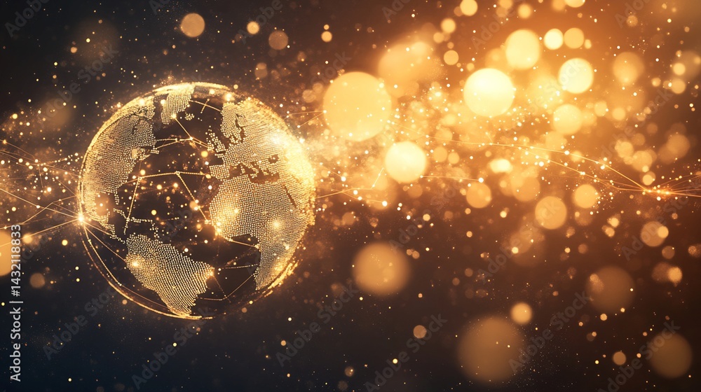 Aufkleber digital earth globe with global network connections and bokeh lights
