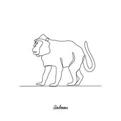 One continuous line drawing of Baboon animal vector illustration. Primates animal themes in simple linear style vector design concept. Baboon for your asset design and educational purpose.