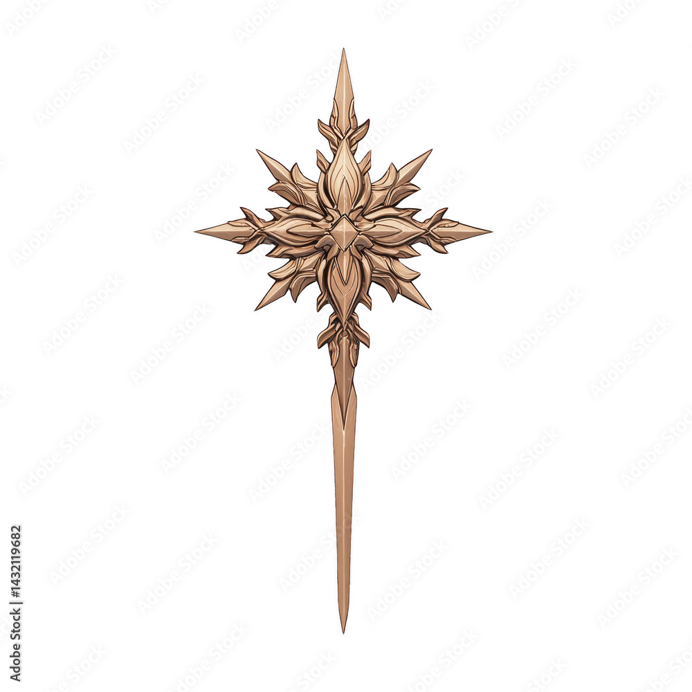 Poster this features intricately designed, ornate star shaped emblem with metallic appearance, showcasing d