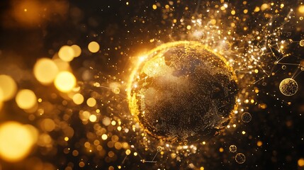 Digital Rendering of Earth with Interconnected Nodes and Bokeh