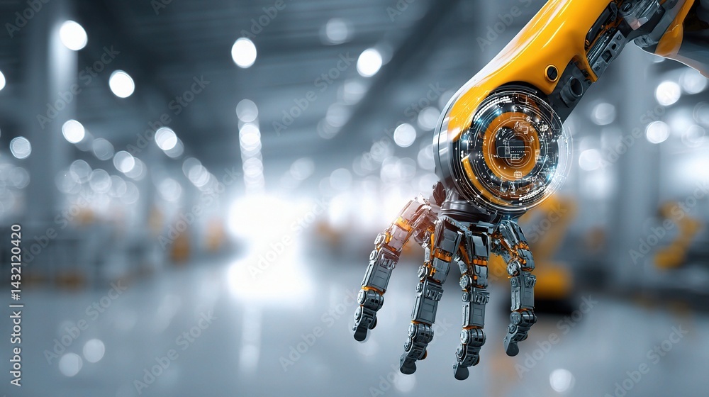 Poster advanced smart robot arm in modern factory setting with ai integration