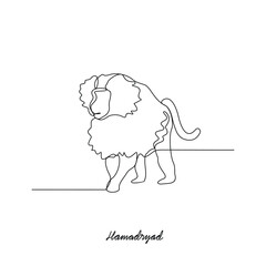 One continuous line drawing of Hamadryad animal vector illustration. Primates animal themes in simple linear style vector design concept. Hamadryad for your asset design and educational purpose.