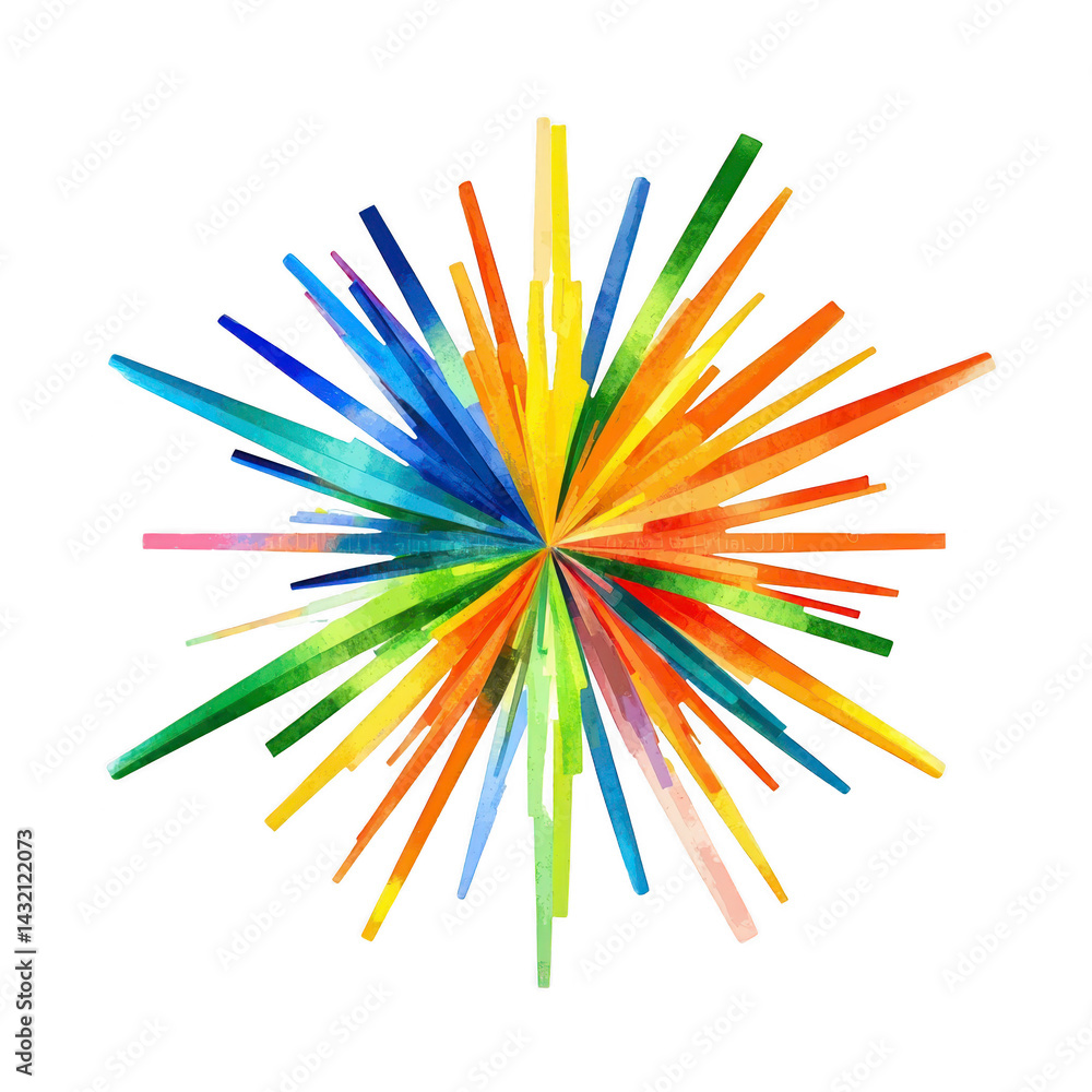 Poster vibrant explosion of colorful lines radiates outward, creating dynamic starburst effect. spectrum of
