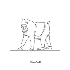 One continuous line drawing of Mandrill animal vector illustration. Primates animal themes in simple linear style vector design concept. Mandrill for your asset design and educational purpose.