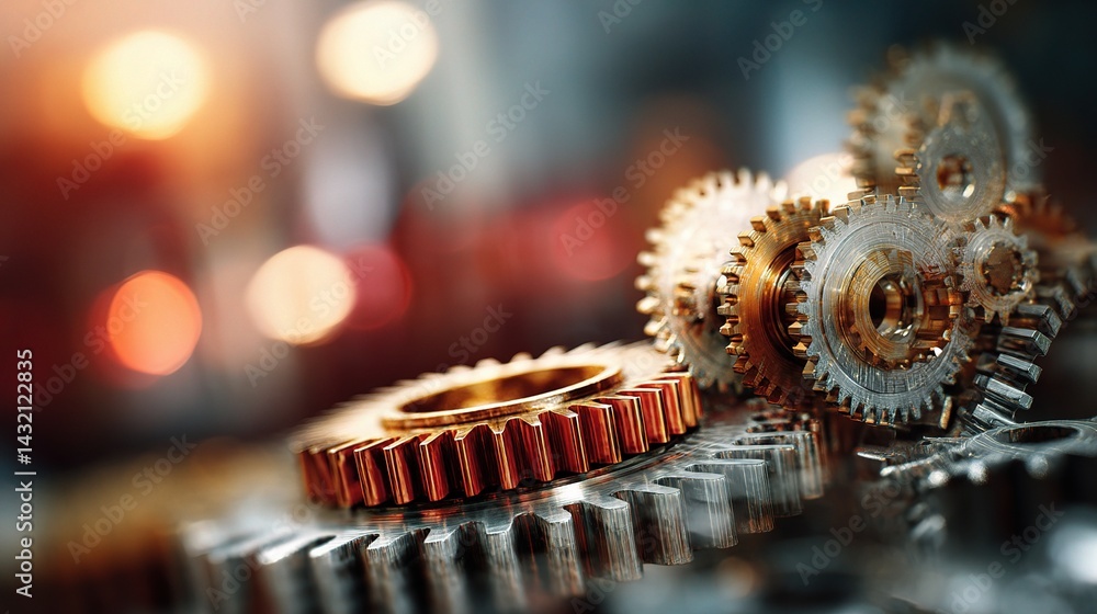 Aufkleber abstract mechanical gears with blurred background for business use