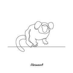 One continuous line drawing of Marmoset animal vector illustration. Primates animal themes in simple linear style vector design concept. Marmoset for your asset design and educational purpose.