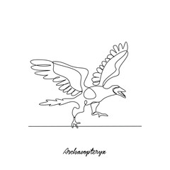 One continuous line drawing of Archaeopteryx animal vector illustration. Family Dinosaur themes in simple linear style vector design concept. Dinosaur for your asset design and education purpose.