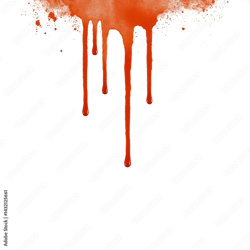 Poster splash of vibrant red paint drips down against transparency background, creating abstract and dynami
