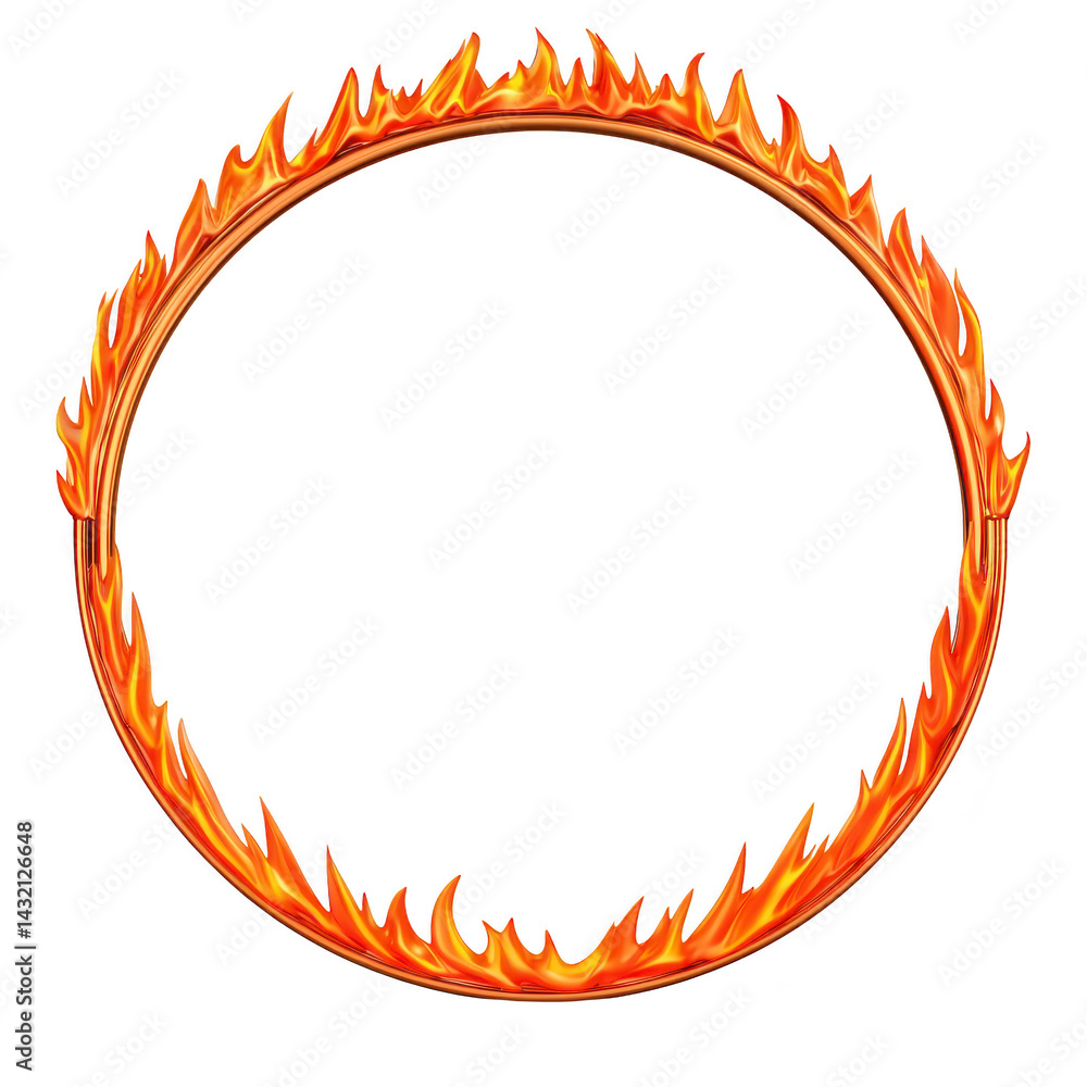 Poster fiery circular frame with bright orange and yellow flames creating dynamic and intense border. flame