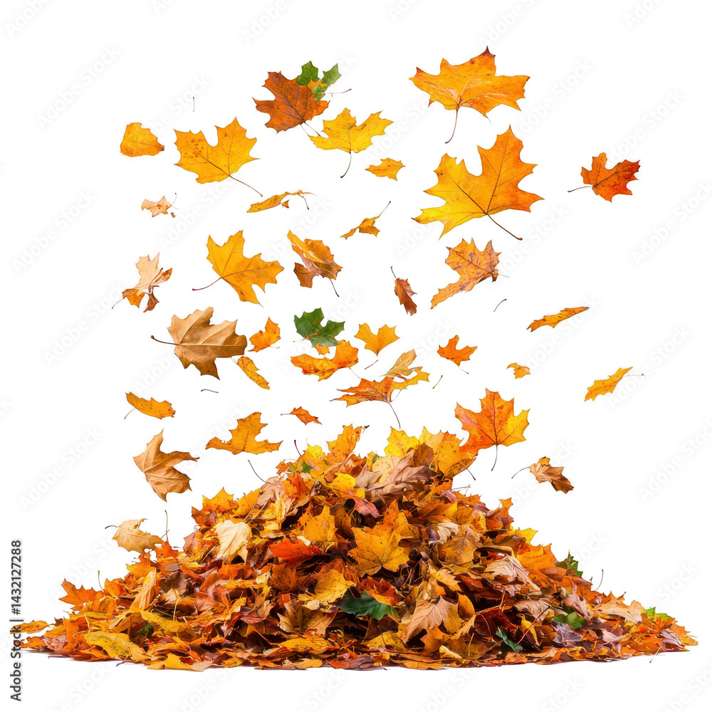 Aufkleber pile of colorful autumn leaves with some leaves floating above, creating dynamic and lively scene. v