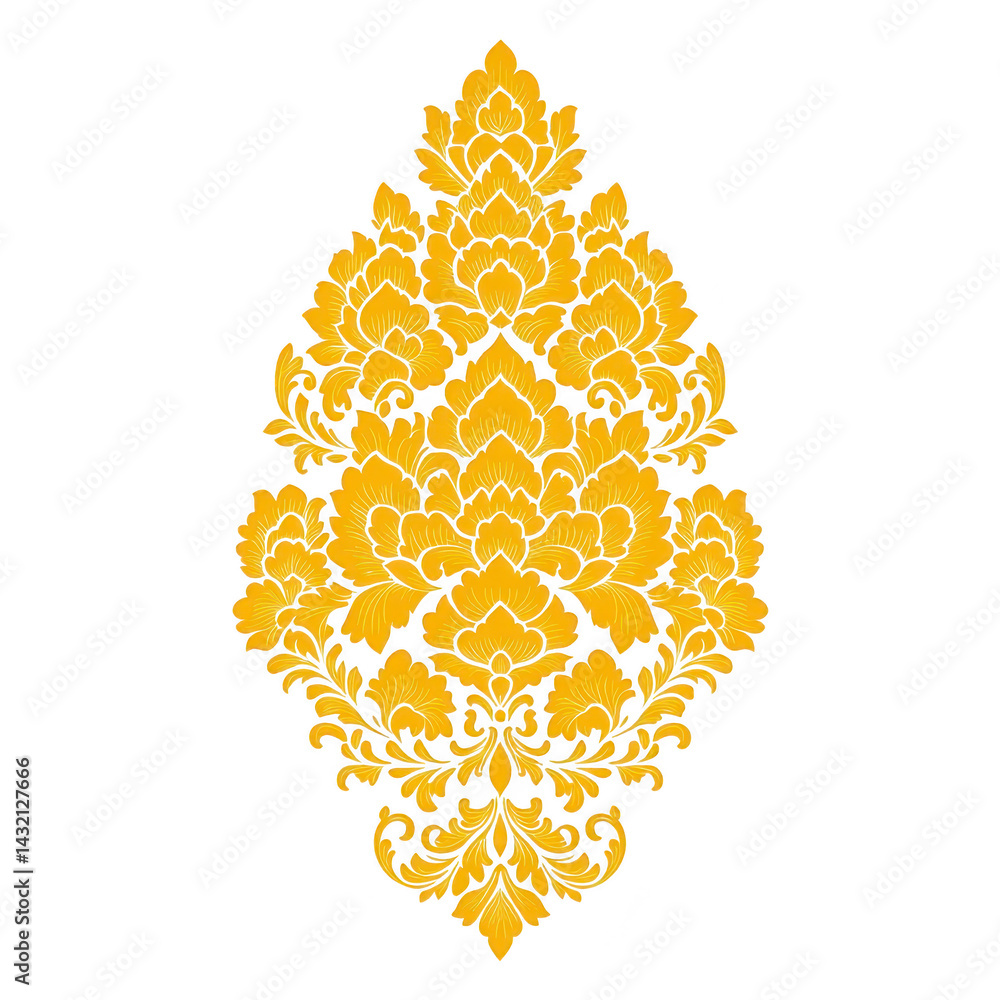 Poster ornate golden floral pattern with intricate details, featuring symmetrical design elements and elega