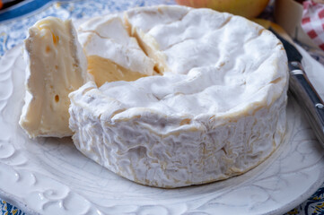 French soft Camembert cheese, original Camembert de Normandie made from raw unpasteurised cow milk