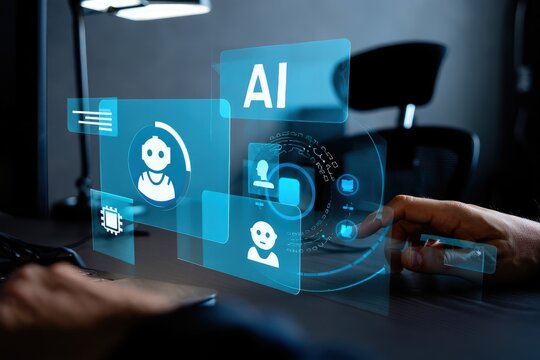 AI Artificial Intelligence technology for data analysis, research, planning, and work generate. Man uses a laptop and AI assistant dashboard. Technology smart robot AI agents and agentic workflows.
