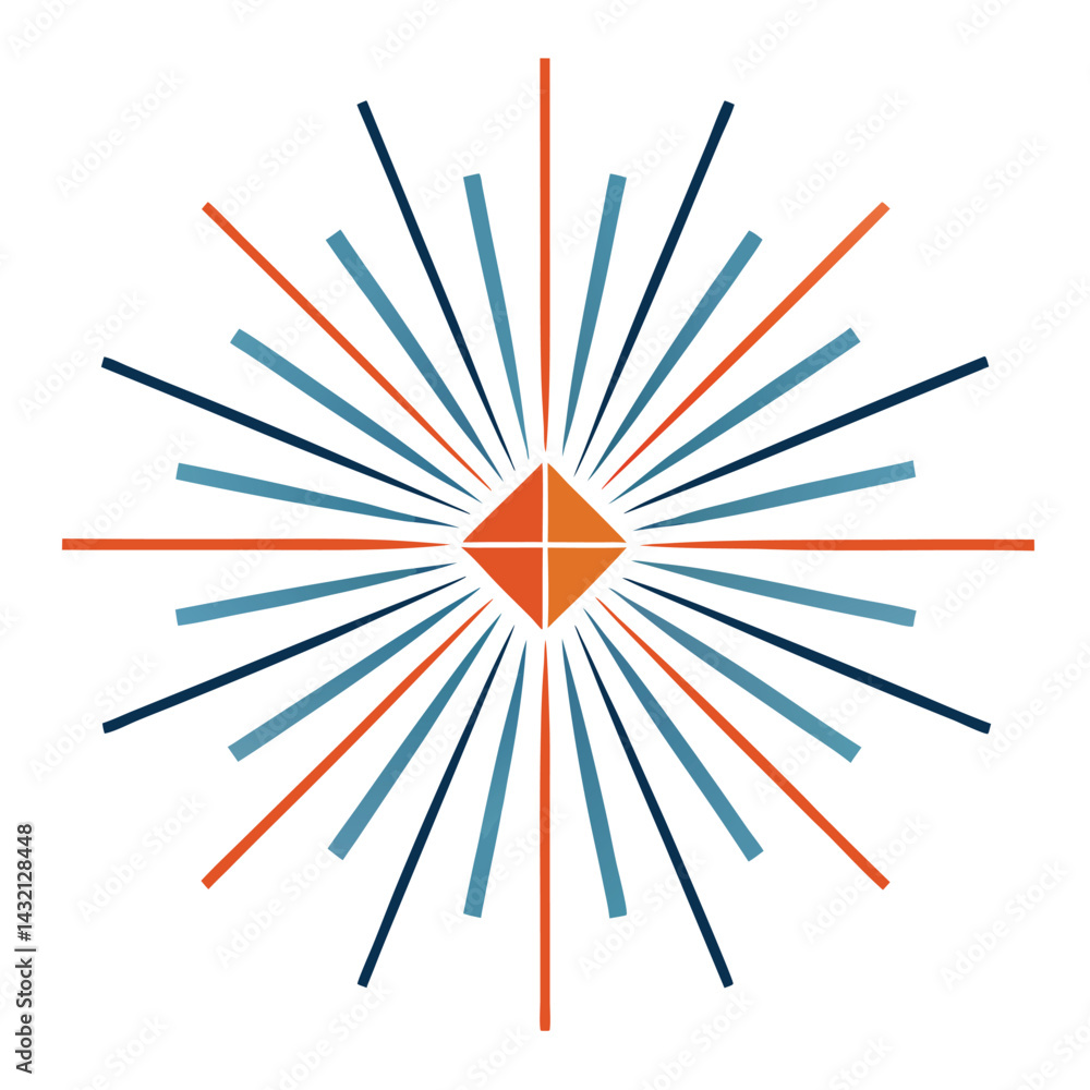 Poster stylized vector illustration of a radiant geometric design featuring a diamond shape surrounded by r