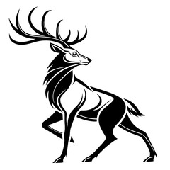 Fototapeta premium Majestic Stag Silhouette – Minimalist Black and White Deer Vector Illustration with Elegant Antlers