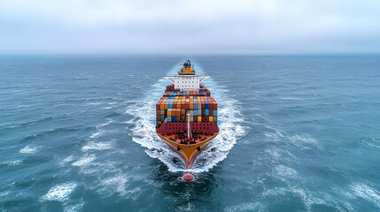 Cargo ship at sea, global trade, ocean transport
