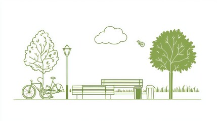 Park Bench Bicycle Trees Landscape Design