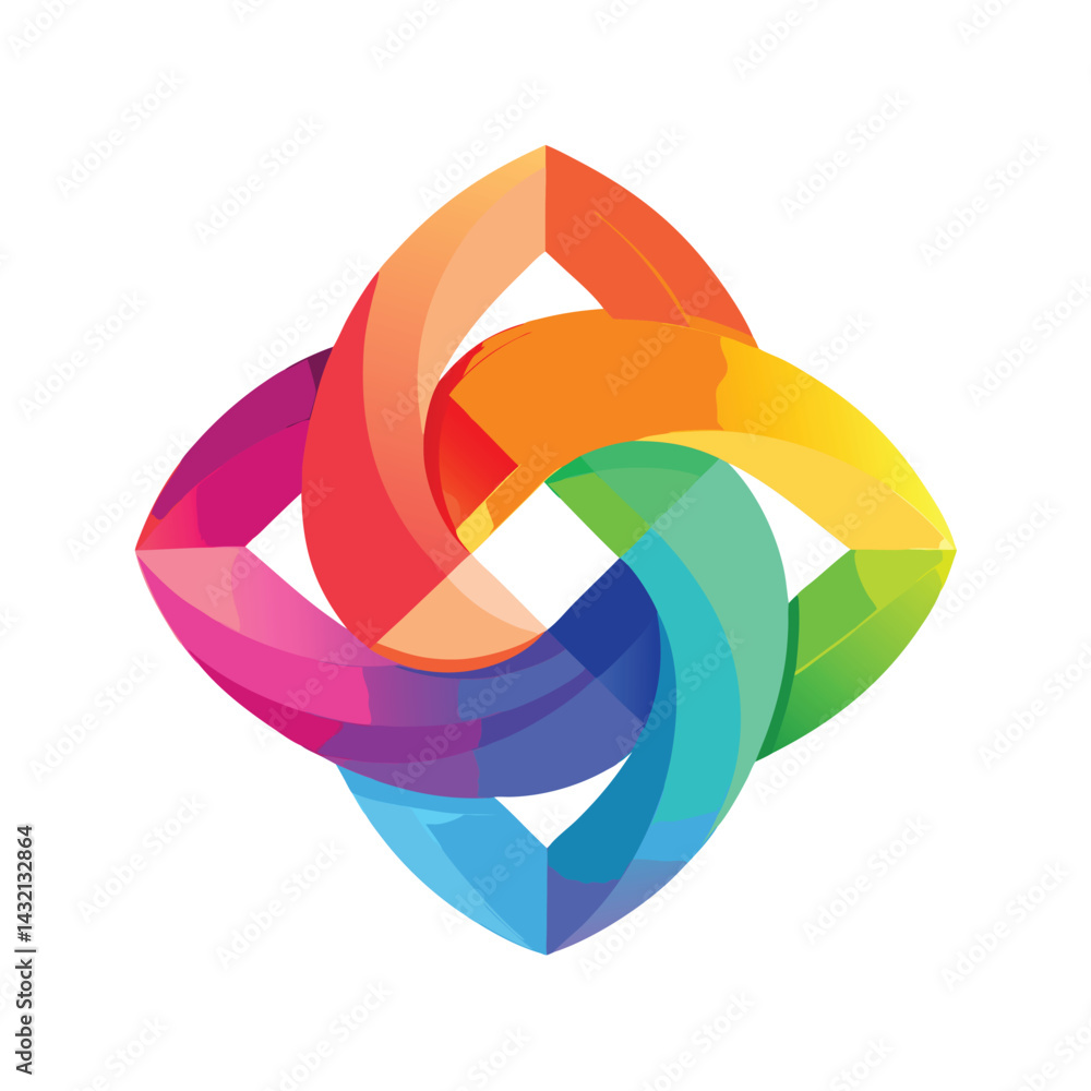 Poster Colorful vector illustration of a geometric logo design with interlocking shapes symbolizing creativity and innovation in a modern aesthetic