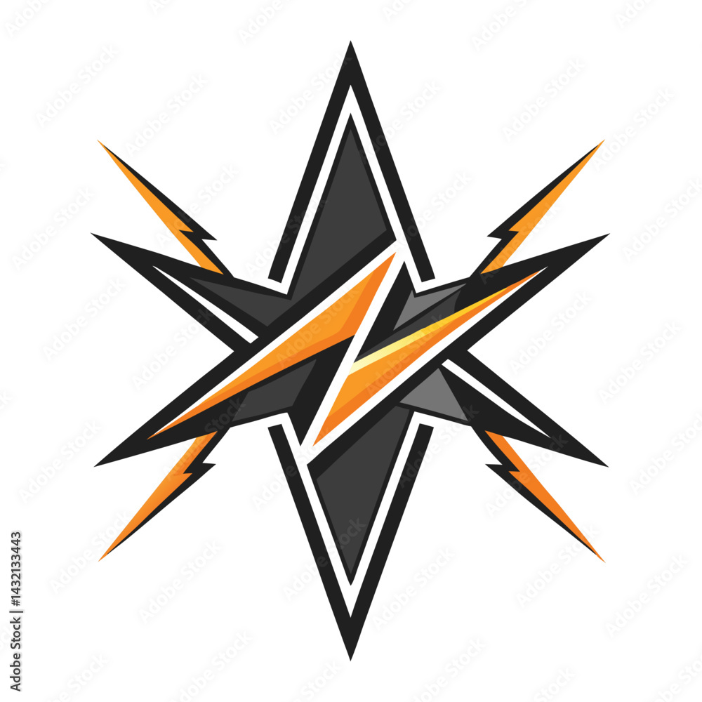 Aufkleber Unique vector illustration featuring a dynamic lightning bolt design with sharp edges, blending blue and black colors in an eye-catching geometric pattern