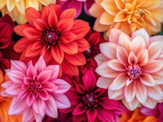 Obraz premium Vibrant dahlia blossoms in a colorful array.