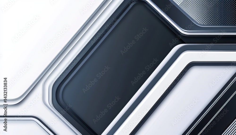 Poster abstract geometric shapes in black and white, creating a futuristic and technological design. interl