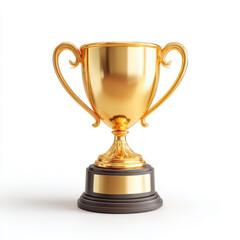 Vibrant 3D golden trophy cup cartoon icon, perfect for celebrating achievements, showcased on a clean white backdrop.