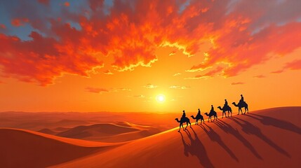 Fototapeta premium Horizon's Embrace: A Sunset Serenade in the Desert