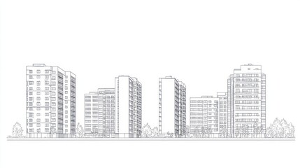 Obraz premium Cityscape apartment buildings architectural sketch