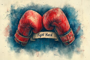 Two red boxing gloves with a message in between them