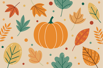 Colorful vector illustration of pumpkins and autumn leaves in warm shades, perfect for seasonal decorations and fall themes