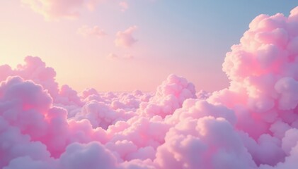 Cotton candy clouds float in a soft, peach and lavender sky , colorful, vibrant