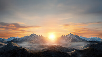 Obraz premium Majestic mountains bathed in golden sunlight at sunset create breathtaking view