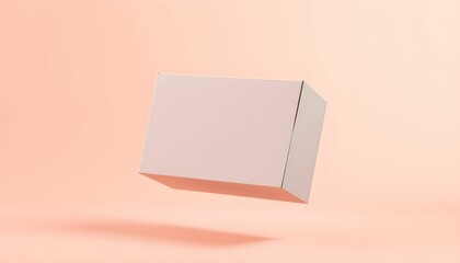 Floating white rectangular box, minimalist design, soft shadows, subtle light gradient background, clean aesthetic, studio lighting, 3D render, matte finish, geometric simplicity